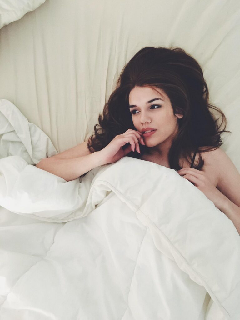 woman, bed, blanket, bedsheet, lying down, brunette, portrait, cozy, young woman, girl, white sheets, bed, bed, bed, bed, bed, blanket